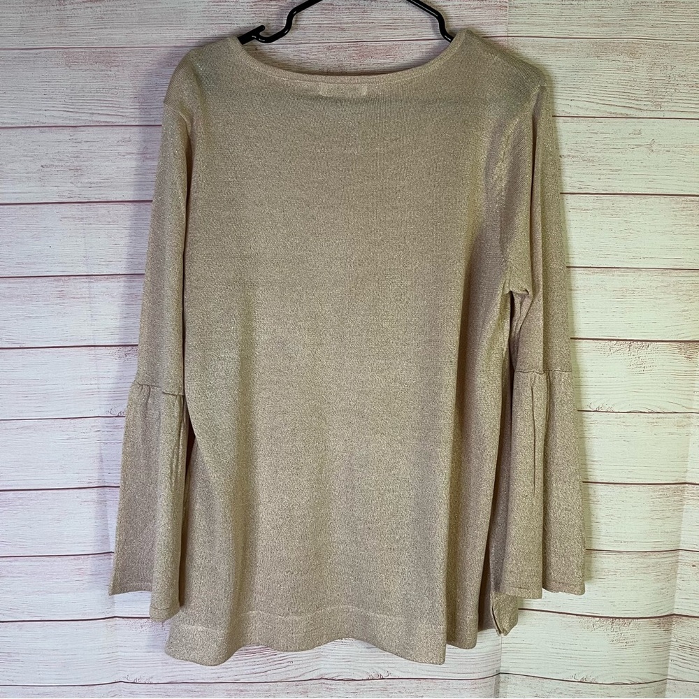 Calvin Klein Gold Specks Light Weight Acrylic Bell Sleeve Sweater‎ Size XL - Picture 3 of 6